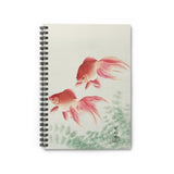 A stylish designed spiral notebook, featuring the beautiful image of Two Veil Goldfish, by Ohara Koson, 1926). With an off white background, with two reddish orange Veil goldfish and green pondweed on the front cover, and black on the back cover. Perfect for Shopping lists, school/ college/ University notes, personal notes, making notes of ideas, to do lists and general note taking. 118 pages, ruled line paper and durable cover with goldfish design. Width 1.5 cm, Length 15.2 cm, Height 20.3 cm