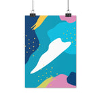 A stylish poster of a bright and colourful abstract Sky, cloud and stars. Turquoise, Navy Blue, Mustard Yellow, White and Pink. A high quality print that makes a great statement piece.  Available in Matte or Glossy print. Various sizes available. 8.3 x 11.7 inch (21.08 x 29.72 cm) , 11. 7 x 16. 5 inch (29.72 x 41.91 cm), 16.5 x 23.4 inch (41.91 x 59.44 cm)