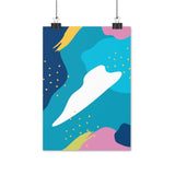 A stylish poster of a bright and colourful abstract Sky, cloud and stars. Turquoise, Navy Blue, Mustard Yellow, White and Pink. A high quality print that makes a great statement piece.  Available in Matte or Glossy print. Various sizes available. 8.3 x 11.7 inch (21.08 x 29.72 cm) , 11. 7 x 16. 5 inch (29.72 x 41.91 cm), 16.5 x 23.4 inch (41.91 x 59.44 cm)