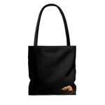 A fun and brightly coloured Tote bag. Featuring an image of an Orange cat on the front, and an orange mouse on the back of the bag. Background colour, handles and bag lining are black. (Cat Image by Julie de Graag, 1877-1924).  A multi-purpose and re-usable bag. Can be used as a Daytime Purse, shopping bag, Trick or treat bag, beach bag and so much more! Available in small, medium or large www.ridethestyle.com